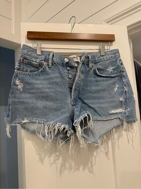 Agolde Light Blue Distressed Denim Cutoff Shorts